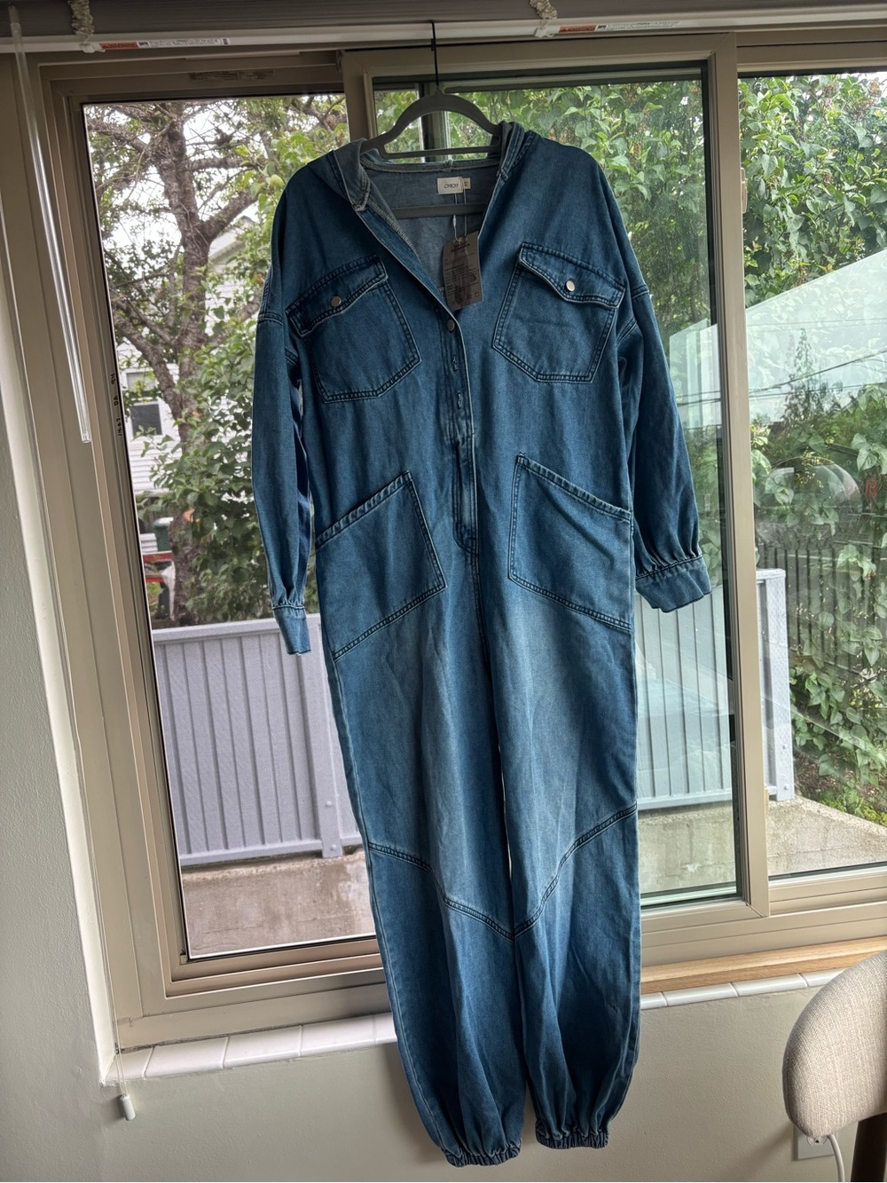 Denim Hooded Jumpsuit - Blue